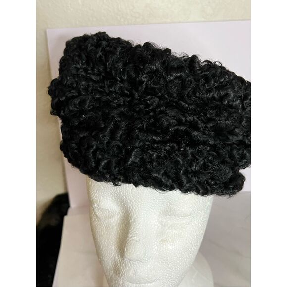 Vintage 1960s Mr John Fredericks Boutique Black lamb hat osfm